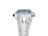 White gold Fancy Blue Emerald Cut Diamond Split Shank Halo Ring with Four-Prong Setting_75