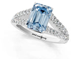 White gold Fancy Blue Emerald Cut Diamond Split Shank Pavé Engagement Ring with Four-Prong Setting_88