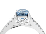 White gold Fancy Blue Emerald Cut Diamond Split Shank Pavé Engagement Ring with Four-Prong Setting_91