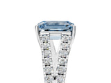 White gold Fancy Blue Emerald Cut Diamond Split Shank Pavé Engagement Ring with Four-Prong Setting_92