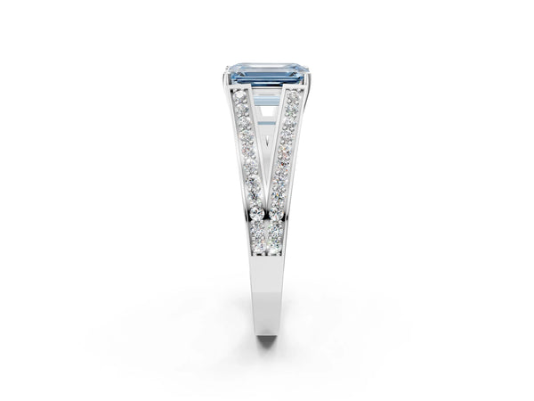 Platinum Emerald Cut Pave Split Shank Engagement Ring Setting for Fancy Blue Center