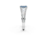 White gold Fancy Blue Emerald Cut Diamond Split Shank Ring with Pavé Band and Four-Prong Setting_63