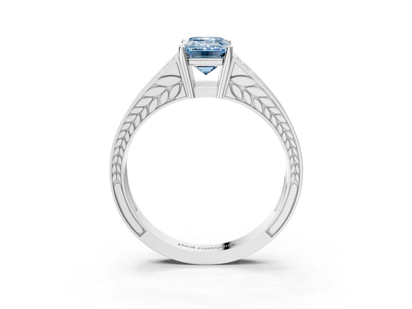 Platinum Emerald Cut Pave Split Shank Engagement Ring Setting for Fancy Blue Center