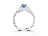White gold Fancy Blue Emerald Cut Diamond Split Shank Ring with Pavé Band and Four-Prong Setting_64