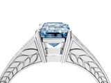 White gold Fancy Blue Emerald Cut Diamond Split Shank Ring with Pavé Band and Four-Prong Setting_65