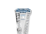 White gold Fancy Blue Emerald Cut Diamond Split Shank Ring with Pavé Band and Four-Prong Setting_66