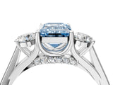 White gold Fancy Blue Emerald Cut Diamond Three-Stone Engagement Ring with Prong Setting and Pavé Band_4