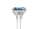 White gold Fancy Blue Emerald Cut Diamond Three-Stone Engagement Ring with Prong Setting and Pavé Band_5