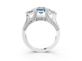 White gold Fancy Blue Emerald Cut Diamond Three-Stone Ring with Channel Set Band and Four-Prong Setting_84