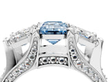 White gold Fancy Blue Emerald Cut Diamond Three-Stone Ring with Channel Set Band and Four-Prong Setting_85