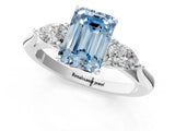 White gold Fancy Blue Emerald Cut Diamond Three-Stone Ring with Pear  Side Stones and Prong Setting_100