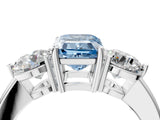 White gold Fancy Blue Emerald Cut Diamond Three-Stone Ring with Prong Setting and Classic Band_127