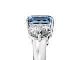 White gold Fancy Blue Emerald Cut Diamond Three-Stone Ring with Prong Setting and Classic Band_129