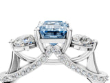 White gold Fancy Blue Emerald Cut Diamond Three-Stone Ring with Prong Setting and Pavé Band_4
