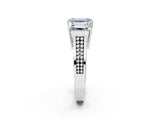 White gold Fancy Blue Emerald Cut Diamond Three-Stone Ring with Prong Setting and Textured Band_26