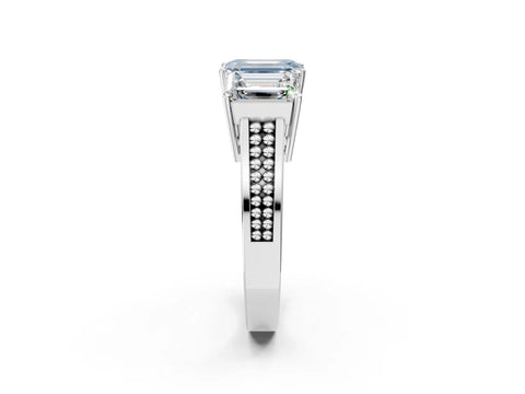 White gold Fancy Blue Emerald Cut Diamond Three-Stone Ring with Prong Setting and Textured Band_26