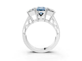 White gold Fancy Blue Emerald Cut Diamond Three-Stone Ring with Prong Setting and Textured Band_27