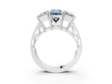 White gold Fancy Blue Emerald Cut Diamond Three-Stone Ring with Prong Setting and Textured Band_3