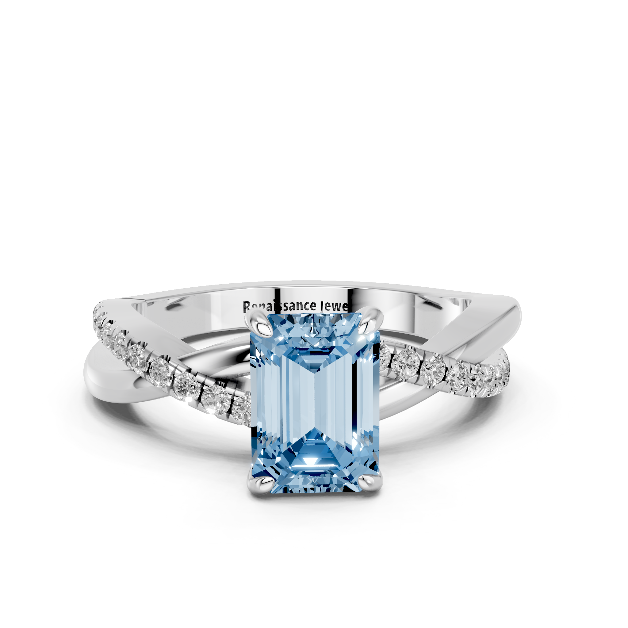 White gold Fancy Blue Emerald  Cut Diamond Twist Band Solitaire with Prong Setting_11