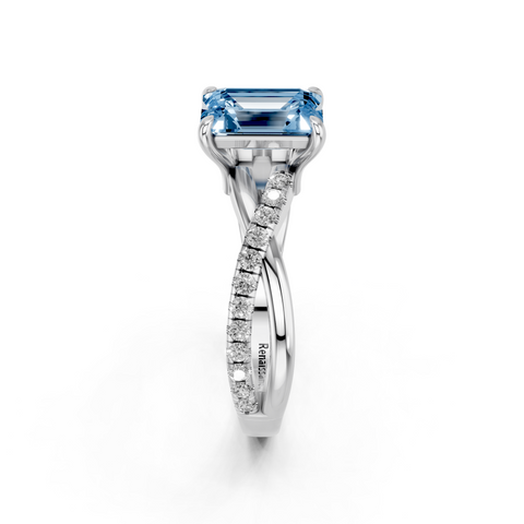 White gold Fancy Blue Emerald  Cut Diamond Twist Band Solitaire with Prong Setting_4