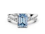 White gold Fancy Blue Emerald  Cut Diamond Twist Band Solitaire with Prong Setting_55