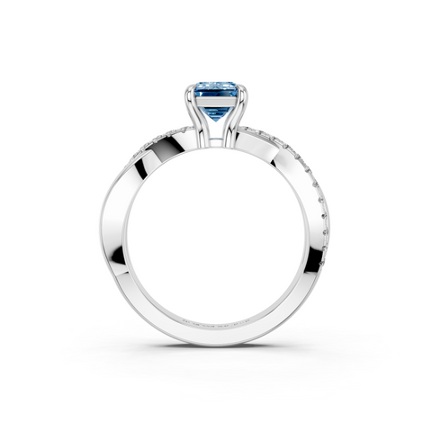 White gold Fancy Blue Emerald  Cut Diamond Twist Band Solitaire with Prong Setting_5