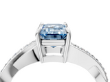 White gold Fancy Blue Emerald  Cut Diamond Twisted Band Engagement Ring with Prong Setting_7