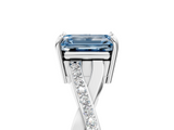 White gold Fancy Blue Emerald  Cut Diamond Twisted Band Engagement Ring with Prong Setting_8