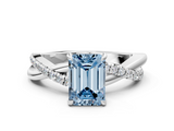 White gold Fancy Blue Emerald  Cut Diamond Twisted Band with Pavé Setting and Four-Prong Setting_20