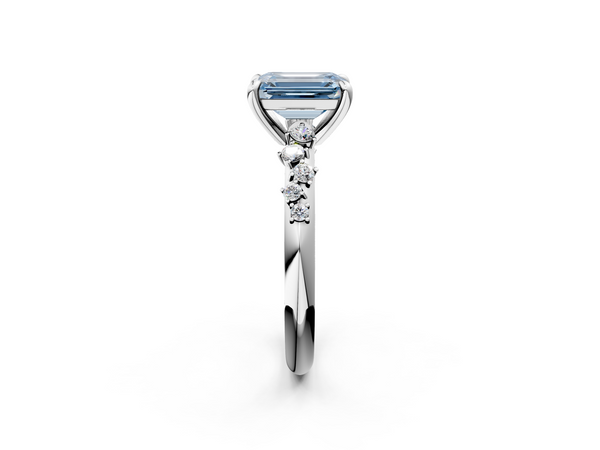 White gold Fancy Blue Emerald  Cut Diamond Vine Band with Four-Prong Setting