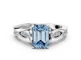 White gold Fancy Blue Emerald  Cut Diamond with Milgrain Marquise and Bezel Accents on a Solitaire Band with Prong Setting_215