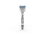 White gold Fancy Blue Emerald  Cut Diamond with Milgrain Marquise and Bezel Accents on a Solitaire Band with Prong Setting_216