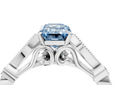 White gold Fancy Blue Emerald  Cut Diamond with Milgrain Marquise and Bezel Accents on a Solitaire Band with Prong Setting_219