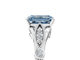White gold Fancy Blue Emerald  Cut Diamond with Milgrain Marquise and Bezel Accents on a Solitaire Band with Prong Setting_220