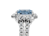 White gold Fancy Blue Emerald  Cut Double Halo Diamond Engagement Ring with Pave Band and Four-Prong Setting_100