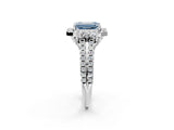 White gold Fancy Blue Emerald  Cut Double Halo Diamond Engagement Ring with Pave Band and Four-Prong Setting_113
