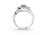 White gold Fancy Blue Emerald  Cut Double Halo Diamond Engagement Ring with Pave Band and Four-Prong Setting_76