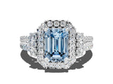 White gold Fancy Blue Emerald  Cut Double Halo Diamond Engagement Ring with Pave Band and Four-Prong Setting_77
