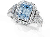 White gold Fancy Blue Emerald  Cut Double Halo Diamond Engagement Ring with Pave Band and Four-Prong Setting_78