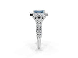 White gold Fancy Blue Emerald  Cut Double Halo Diamond Engagement Ring with Pave Band and Four-Prong Setting_79