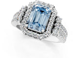 White gold Fancy Blue Emerald  Cut Double Halo Diamond Engagement Ring with Pave Band and Four-Prong Setting_84