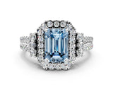 White gold Fancy Blue Emerald  Cut Double Halo Diamond Engagement Ring with Pave Band and Four-Prong Setting_89