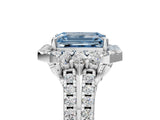 White gold Fancy Blue Emerald  Cut Double Halo Diamond Engagement Ring with Pave Band and Four-Prong Setting_94