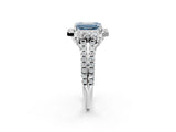 White gold Fancy Blue Emerald  Cut Double Halo Diamond Engagement Ring with Pave Band and Four-Prong Setting_97