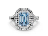 White gold Fancy Blue Emerald  Cut Double Halo Split Shank Diamond Ring with Prong Setting_68