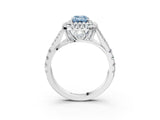 White gold Fancy Blue Emerald  Cut Double Halo Split Shank Diamond Ring with Prong Setting_74