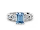 White gold Fancy Blue Emerald  Cut Five-Stone Prong Set Diamond Ring with Classic Band_32