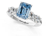 White gold Fancy Blue Emerald  Cut Five-Stone Prong Set Diamond Ring with Classic Band_33