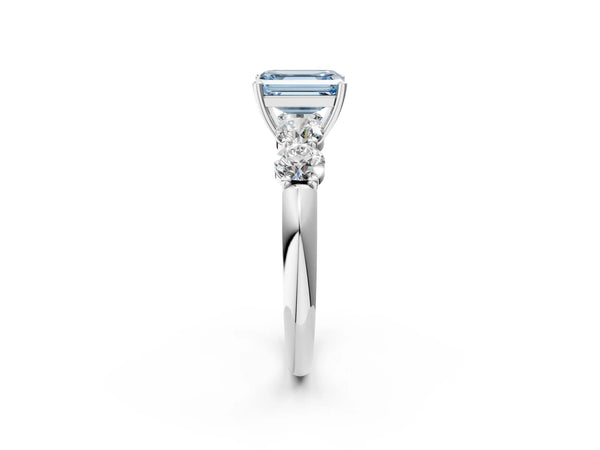 White gold Fancy Blue Emerald  Cut Five-Stone Prong Set Diamond Ring with Classic Band
