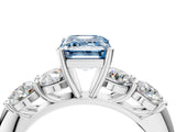 White gold Fancy Blue Emerald  Cut Five-Stone Prong Set Diamond Ring with Classic Band_36